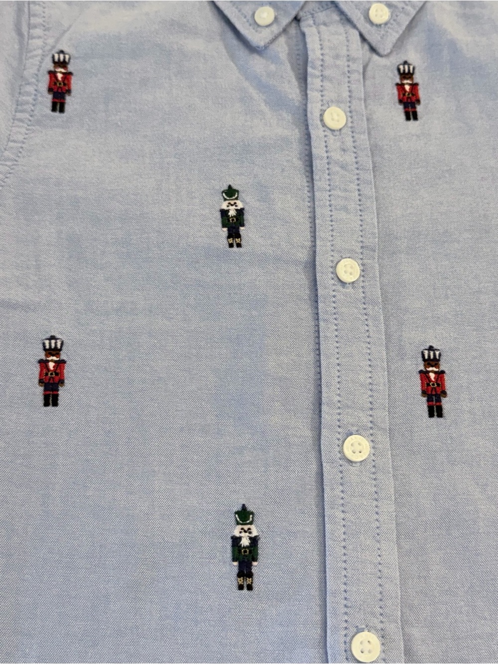 Janie and Jack Boys Blue Oxford Button-Down with Embroidered Nutcrackers Size 5 - Picture 6 of 12